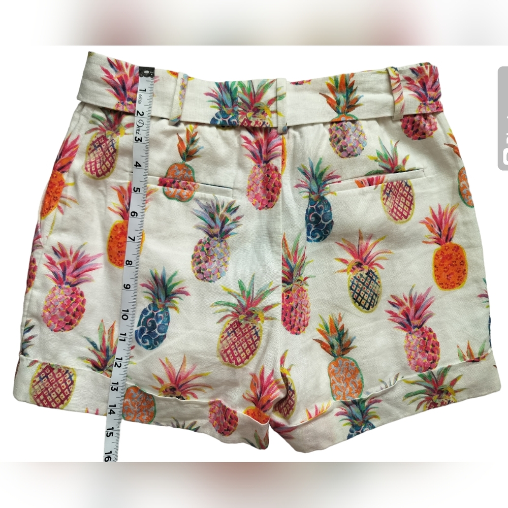J. Crew women's Pineapple Print Paper Bag Belted Linen Casual Short Size 2 - Picture 9 of 15